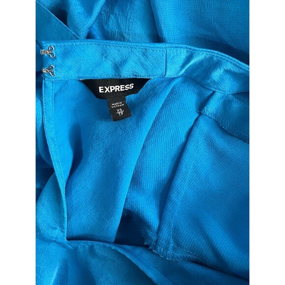 Express Top Long Sleeve Roll Tab Blouse Cut Out V Neck Keyhole Back Blue XS - Picture 5 of 5